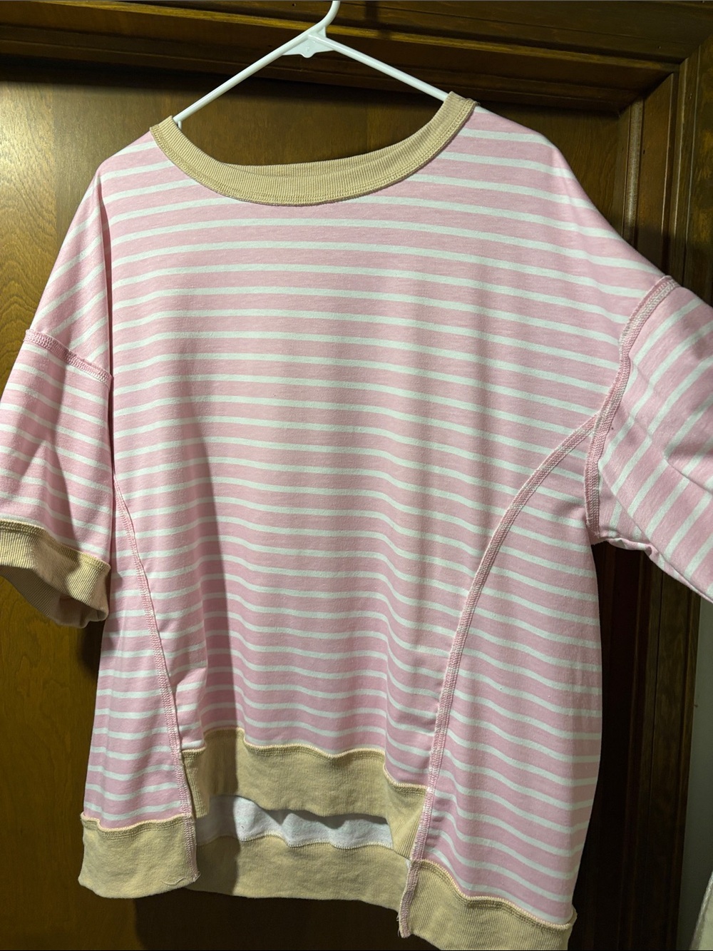 Women’s Pink & White Striped Short-Sleeve Top